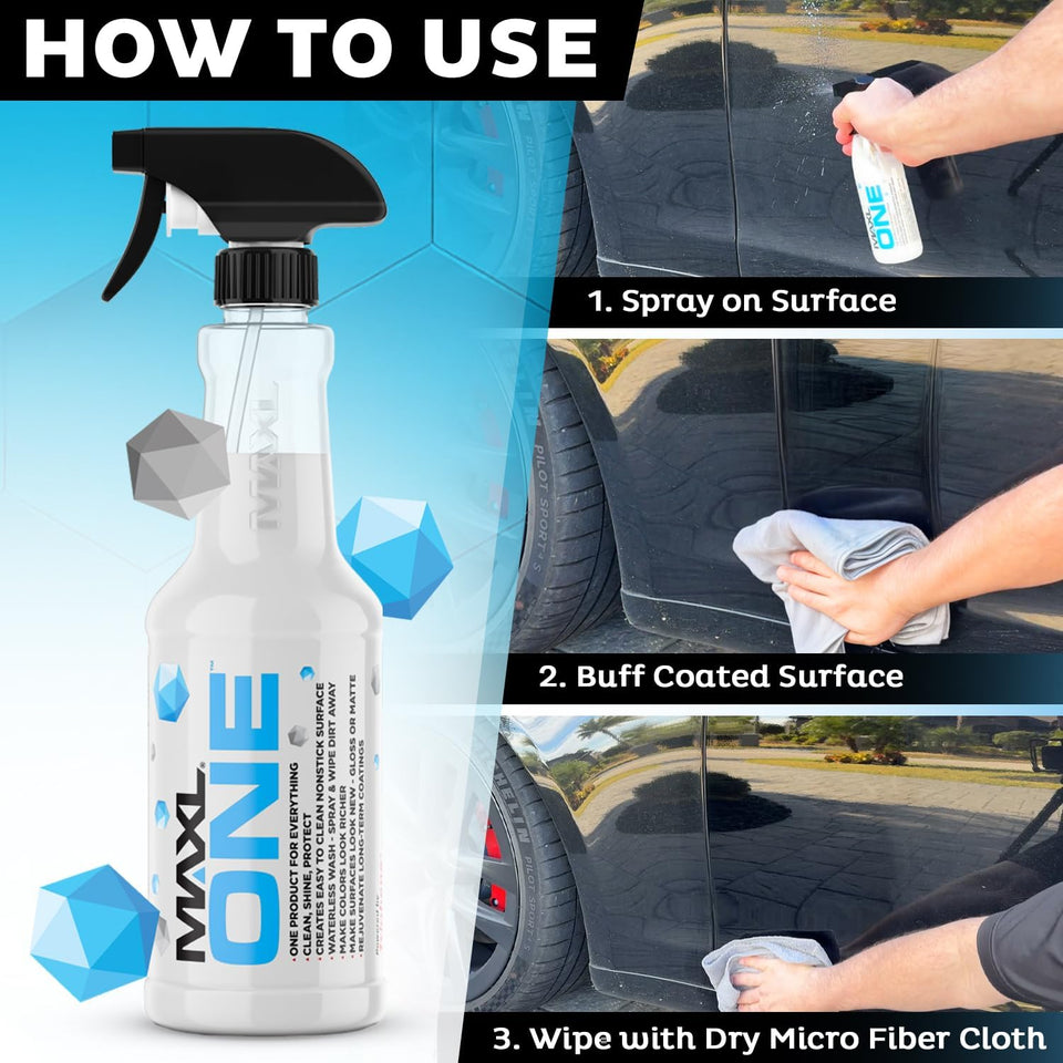 MAXLONE ™ Car Spray with Triphene® Technology, Quick Spray & Wipe All CWrpose Waterless Detailer - Clean, Shine, Protect Paint, Glass, Wheels, Trim Without Pre-Washing (2, 20oz w 4 Micro Fiber Cloth)