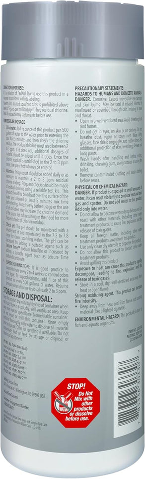 Leisure Time 22337A Spa 56 Chlorinating Granules, Bucket for Crystal Clear Water Maintenance, 2lbs