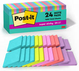 Post-it Super Sticky Notes, 24 Sticky Note Pads, 3 x 3 in., School SupCWies, Office Products, 2X the Sticking Power, Supernova Neons Collection