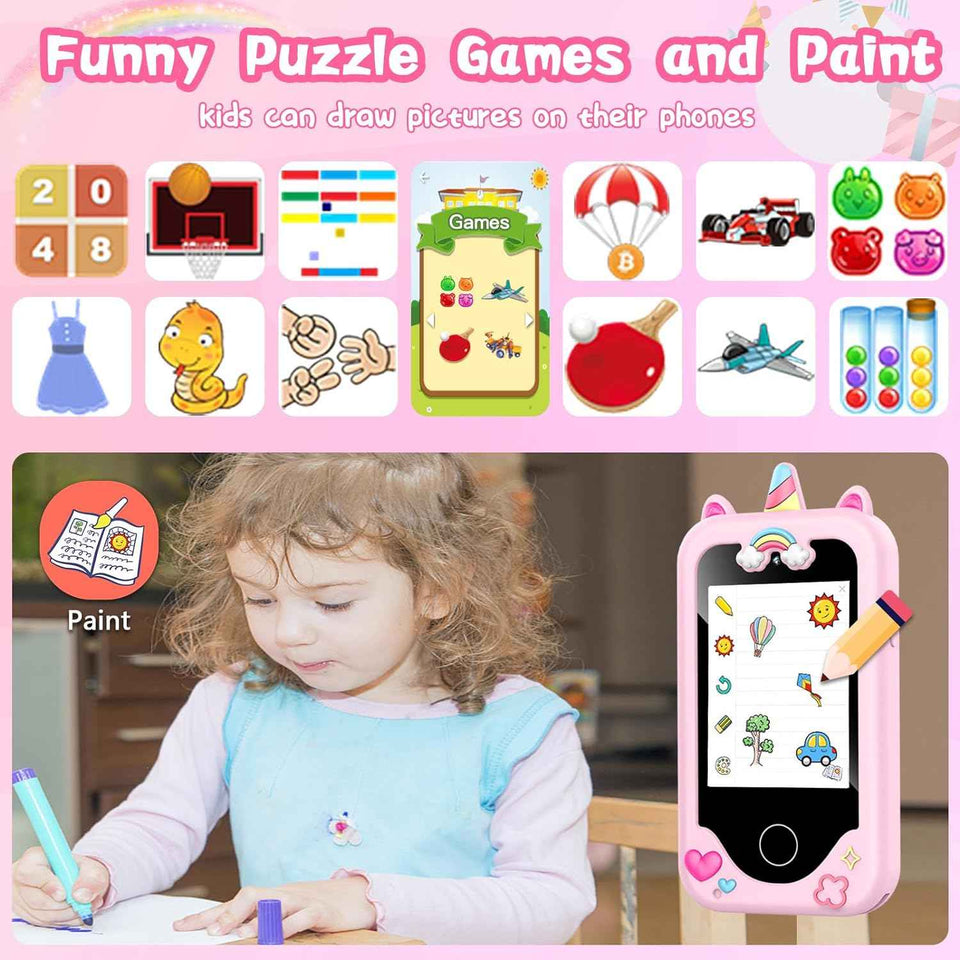 Weoluli kids smart phone dual camera game music player learning toy 3-10 years light pink