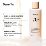 Anua Rice 70 Glow Milky Toner, Glass & Dewy Skin, Hydrating & Barrier Care, Rice Water, Niacinamide, Ceramides, All Skin Types, Fragrance-Free, Non Comedogenic, Korean Skincare, 8.45 fl.oz.