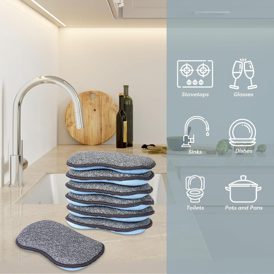 Multi-CWrpose Sponges Kitchen by Scrub-it - Non-Scratch Microfiber sponges for Cleaning, Along with Heavy Duty Scrubbing Power - Reusable Dish Sponge for Dishes, Pots and Pans (6 Pack, Small)