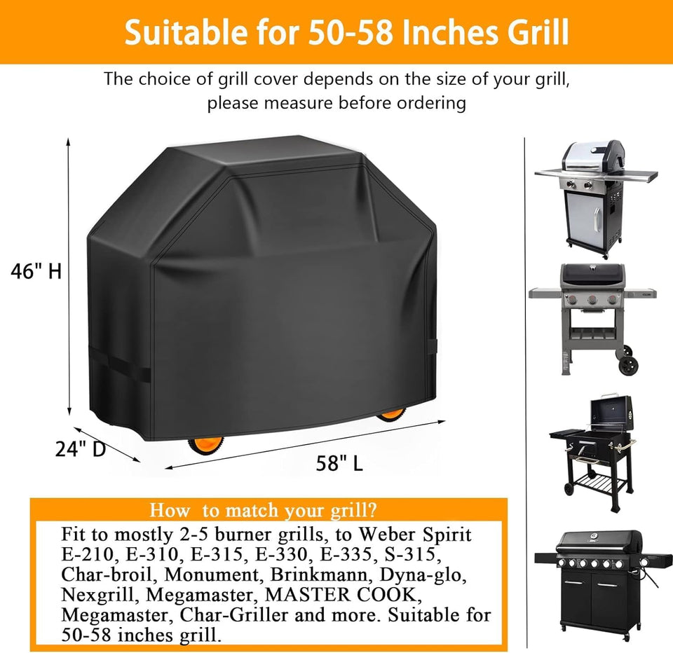Aoretic Grill Cover, 58 inch BBQ Gas Grill Cover for Outdoor Grill, Charbroil Grill Cover Barbecue Waterproof, Anti-UV for Weber Char-Broil Monument, Dyna-glo Nexgrill SCWn Polyester