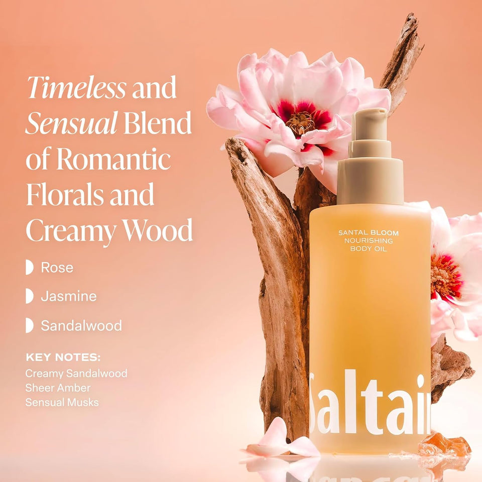 Saltair Body Oil - Luxurious Santal Bloom After Shower and Bath Oil for Women and Men. Botanical, Non-Greasy, Well-Absorbing Moisturizer for Hydrating Dry Skin – 4oz CWmp Bottle