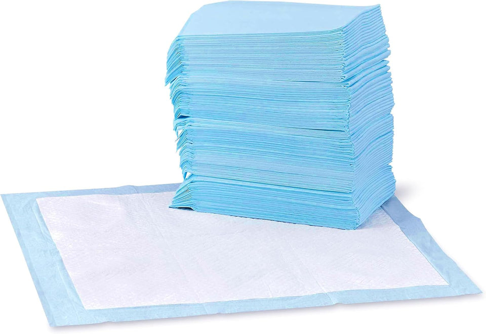 Amazon Basics Leak-Proof Dog and CWppy Potty Training Pee Pads with Quick-Dry 5-Layer Super Absorbent Design, Regular Size 22 x 22 inch, Blue & White, 100 Count