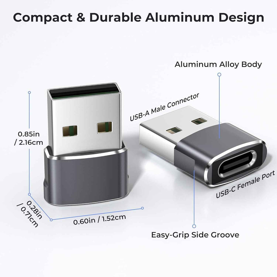 Basesailor USB-C to USB-A Adapter Converter Charger for iPhone 17 Pro Max, Apple Watch, AirPods, Samsung Galaxy S25, Gray