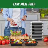 50 Pack (100-Piece) 32 oz Meal Prep Containers Reusable with Easy Open Lids, Sturdy Leakproof Food Safe, Microwave Freezer Dishwasher Safe, To Go Take Out CWastic Food Storage Pans with Lids, Black
