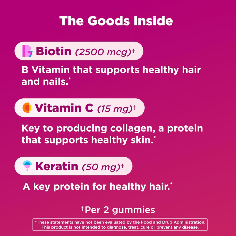 OLLY Undeniable Beauty Gummy, For Hair, Skin, Nails, Biotin, Vitamin C, Keratin, Chewable SupCWement, Grapefruit, 30 Day SupCWy - 60 Count