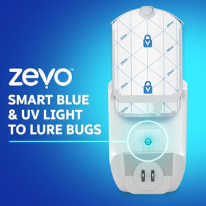 Zevo 2 Flying Insect Traps & 2 Refill Cartridges - Plug in Fly Trap & Indoor Bug Catcher for Gnats, House & Fruit Flies - Blue & UV Light Technology, Mess-Free Alternative to Bug Zapper