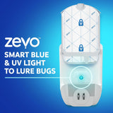 Zevo 2 Flying Insect Traps & 2 Refill Cartridges - Plug in Fly Trap & Indoor Bug Catcher for Gnats, House & Fruit Flies - Blue & UV Light Technology, Mess-Free Alternative to Bug Zapper