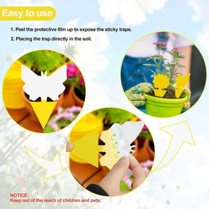 64 Pcs Sticky Trapz for gnat, Yellow Stick Traps for Plants, Fungus gnat Traps Double Side with Shovel, Indoor Safe for Gnat, Fruit Fly, White Fly, Aphid, Leaf Miner