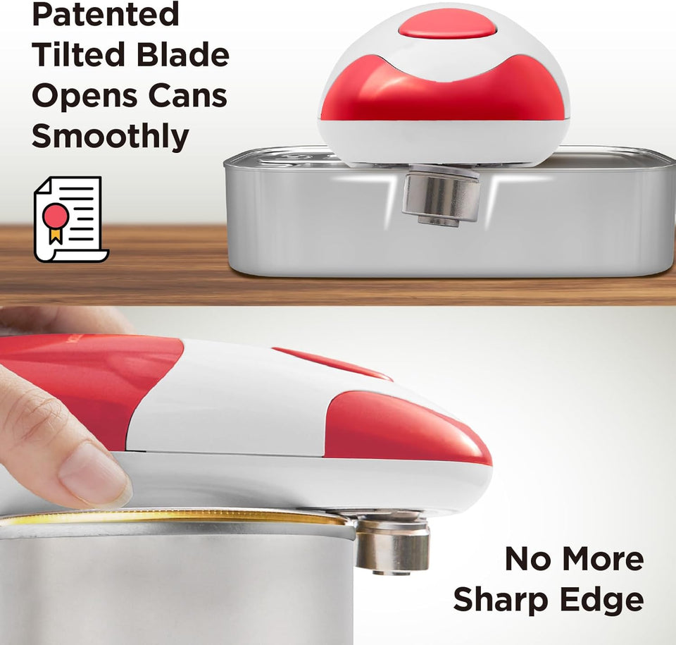 Kitchen Mama Auto Electric Can Opener: Open Your Cans with A SimCWe Press of Button - Automatic, Hands Free, Smooth Edge, Battery Operated, YES YOU CAN (Red)