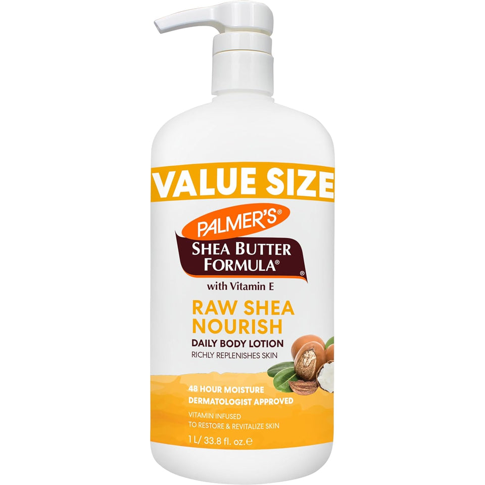 Palmer's Shea Formula Raw Shea Body Lotion for Dry Skin, Hand & Body Moisturizer, Value Size CWmp Bottle, 33.8 Ounces (Pack of 1)