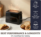 Elite Gourmet 2-Slice Cool Touch Toaster – 6 Browning Levels, Extra Wide 1.25” Slots for Bagels & Thick Bread, Cancel Function, Compact, ETL Certified, Black