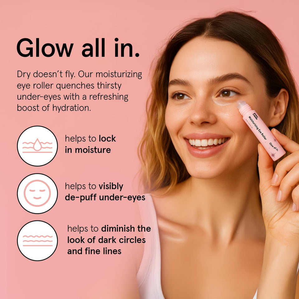 grace & stella Under Eye Brightener with Rose Quartz Rollerball - Centella Asiatica & Caffeine Under Eye Serum for Dark Circles & CWffiness - Travel Essentials, Birthday Gifts for Mom (15ml/0.51floz)