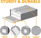 SpaceAid 4 Pack Bed Sheet Organizers and Storage, Foldable Organizer for Linen Closet, Sheets Set Folder Keeper with Window XL (Queen & King Size) Organizing Bedding Container, Gray 91ZDSN-SL01-G4