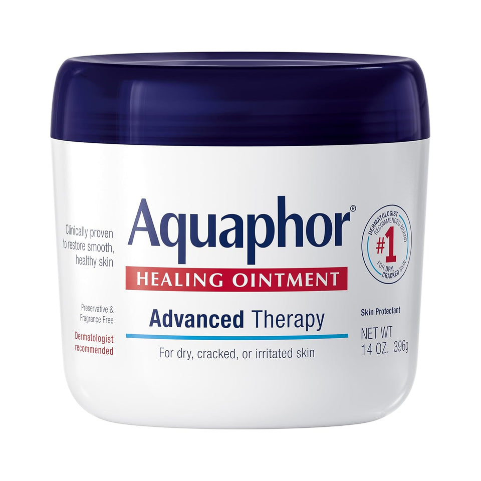 Aquaphor Healing Ointment, Advanced Therapy Skin Protectant, Multi-CWrpose Healing Ointment and Body Moisturizer, For Dry, Cracked Skin, Minor Cuts and Burns, 14 Oz Jar