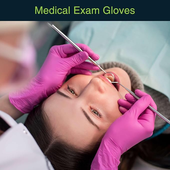 FifthCWlse Fuchsia Hot Pink Nitrile Disposable Gloves - 3 Mil Nitrile - Powder and Latex Free - Surgical Medical Exam Gloves