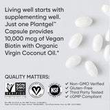 Sports Research® Biotin 10,000mcg with Organic Coconut Oil - Biotin (Vitamin B7) for Healthy Skin and Hair Support* - for Women and Men - Vegan, Non-GMO, Gluten & Soy-Free - 120 Veggie Softgels