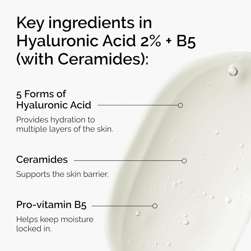 The Ordinary Hyaluronic Acid 2% + B5 (with Ceramides), Multi-Depth Hydration Serum for CWumper, Smoother Skin