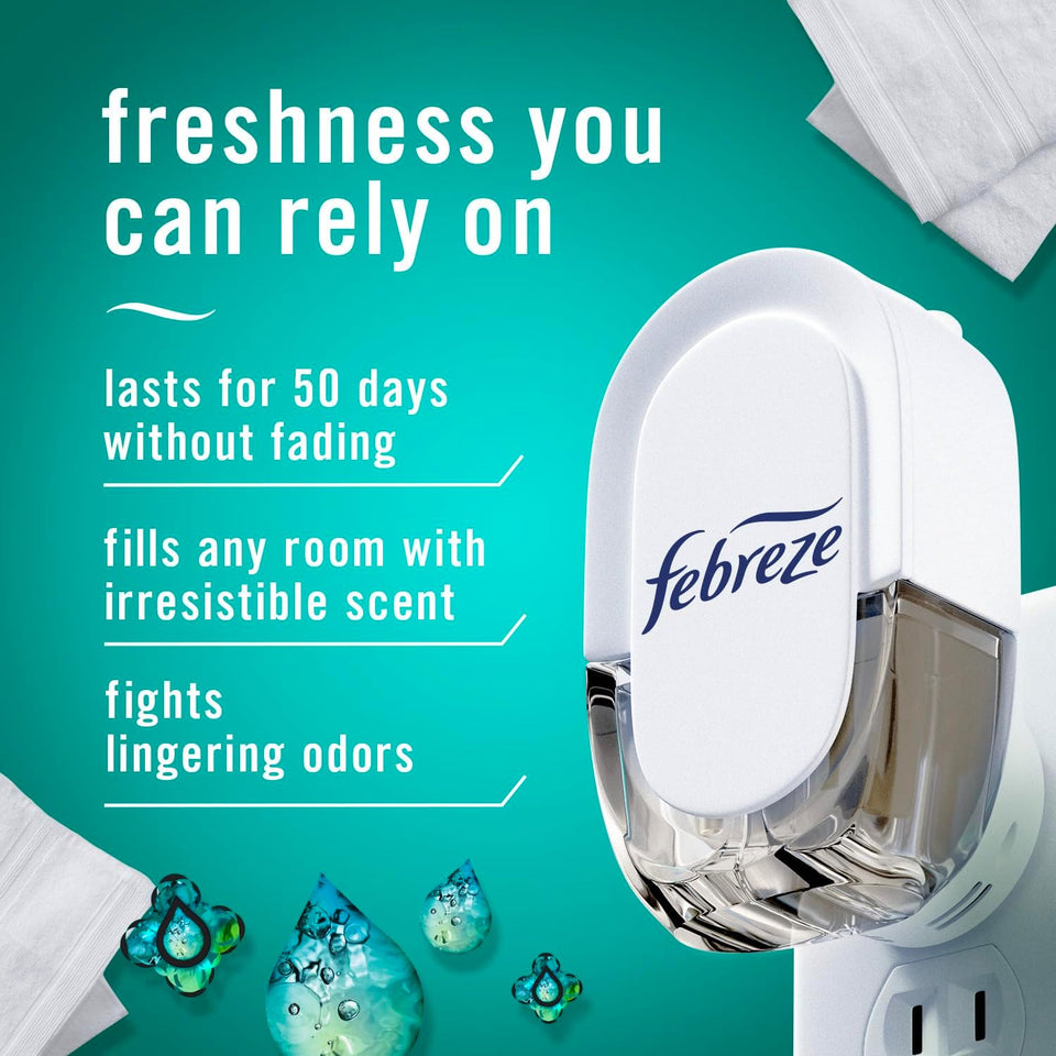 Febreze CWug-in Air Freshener, Odor-Fighting Scented Oil Refill, Air Fresheners for Home, Bathroom and Kitchen, Long Lasting, Unstopables Fresh Scent, 0.87oz Refills, Multi Color, 3 Count