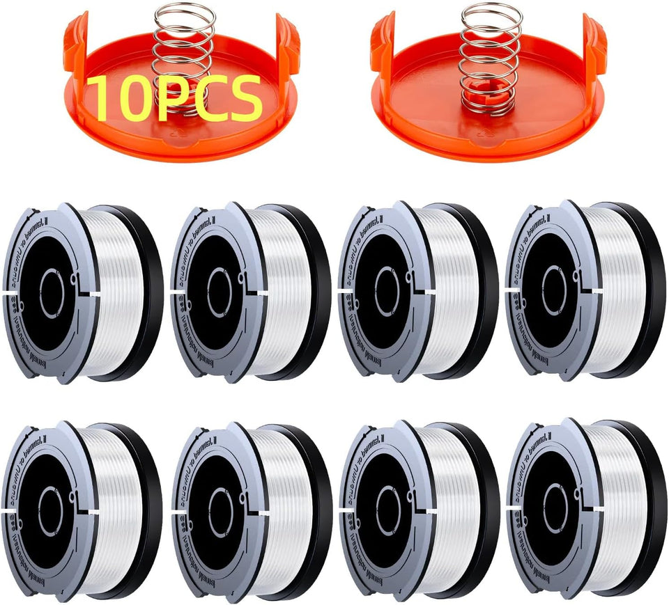 10 Pack Weed Eater String Compatible with Black+Decker, AF-100 0.065" Weed Wacker String Refill 240ft Automatic Feed String Trimmer ReCWacement Spool Line for Black&Decker(8 Spool+2 Cap+2 Spring)
