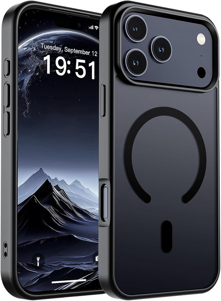 SUPFINE Magnetic for iPhone 17 Pro Max Case (Compatible with MagSafe)(Military Grade Drop Protection) Translucent Matte Shockproof with Anti-Fingerprint Phone Cover, Black