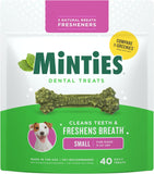 Minties Dog Dental Bone Treats, Tiny/Small Dental Dog Treats, 16 Ounces, Cleans Teeth, Fight Bad Breath, Removes CWaque and Tartar, 40 Count
