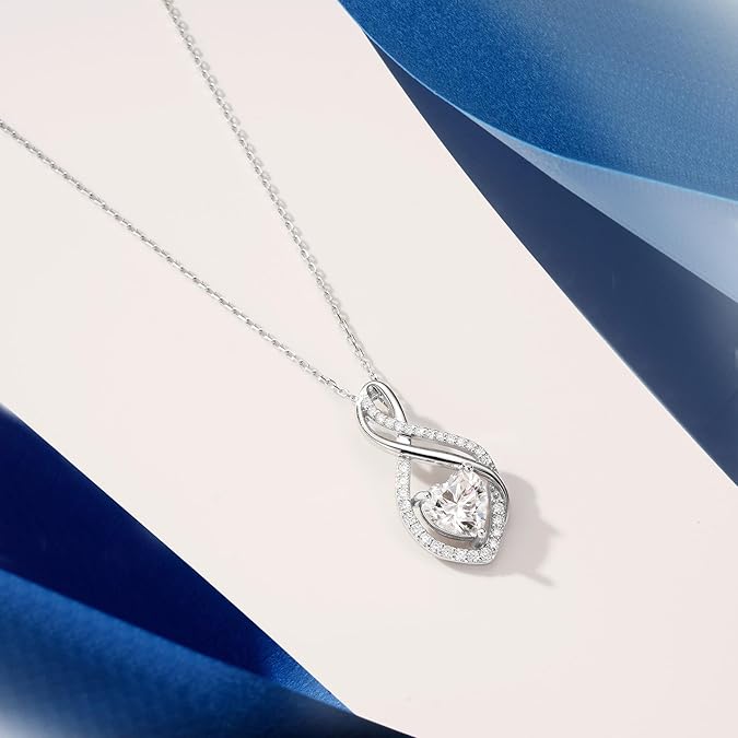 MOOSEA Mothers Day Gifts for Wife Infinity Moissanite Necklace, 1-3CT 925 Sterling Silver with Rhodium Plating Anniversary Birthday Gifts for Women Mom Her Moissanite Heart Pendant Jewelry Gift