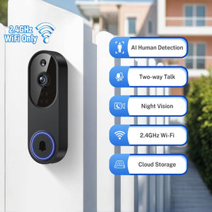 Orbitell 1080p Wireless Wi-Fi Video Doorbell Camera with Two Way Audio, Night Vision, Cloud Storage, Smart AI Motion Detection, Support 2.4GHz Wi-Fi only