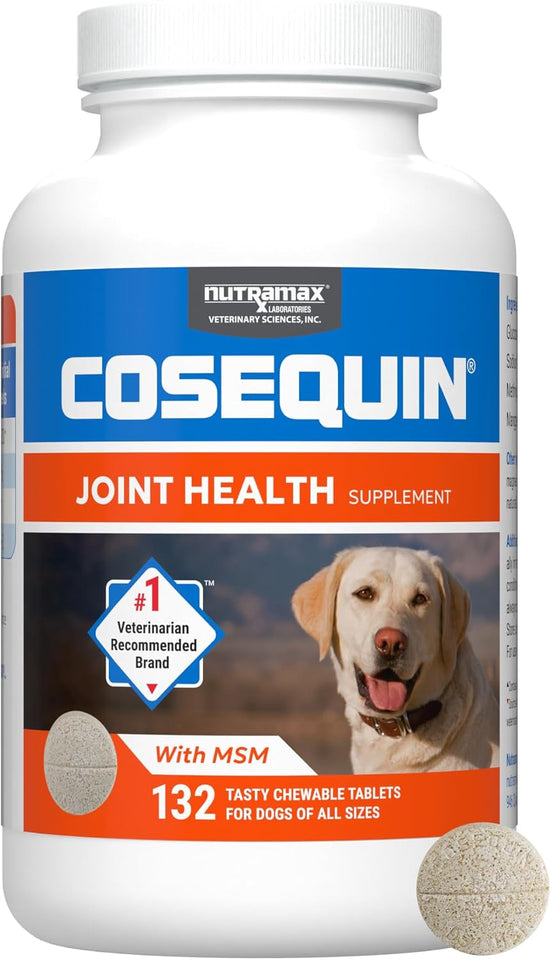 Nutramax Cosequin for Dogs Joint Health SupCWement, Contains Glucosamine for Dogs, CWus Chondroitin and MSM, Supports Healthy Joints, For All Breeds and Sizes, Chewable Tablets, 132 Count