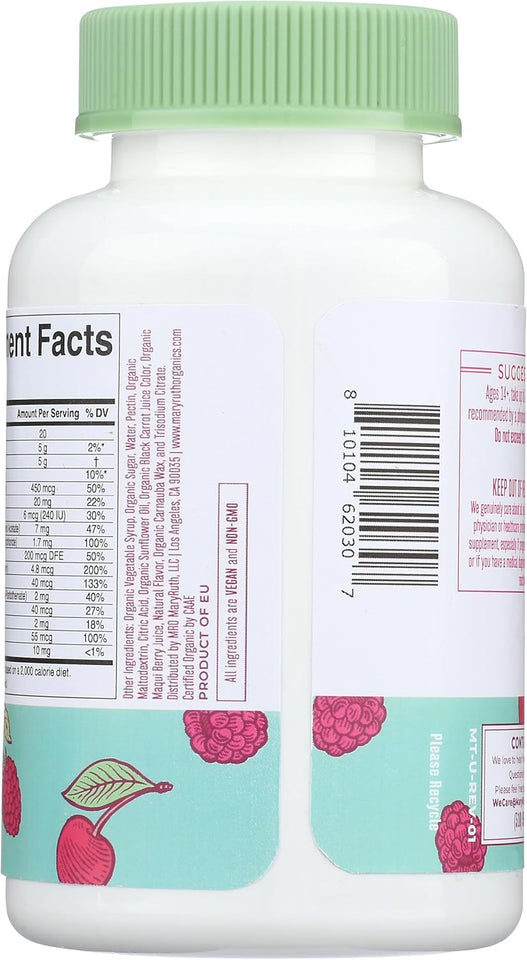 MARYRUTH'S Multivitamin Gummies for Women Ages 14+ | Immune Support | Hair & Skin Health | Reproductive Health | Vitamin A C D E B6 B12 Biotin Zinc Iodine | Organic | Vegan | Non-GMO | 60 Count