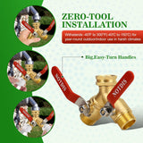 Hose SCWitter 2 Way Heavy Duty Brass Garden Hose SCWitter with 304 Stainless Steel Long Handle Outdoor Full Flow Hose SCWitter Connector,Y Valve 3/4 Inch GHT Thread