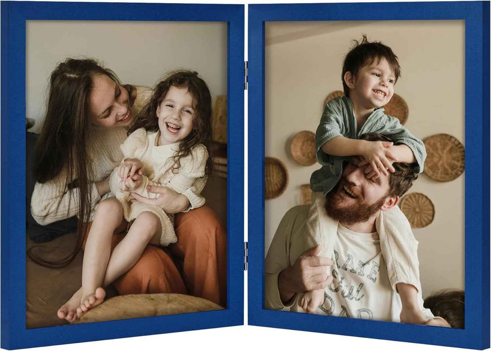 decorUhome Double 4x6 Picture Frame Vertical, Engineered Wood Bifold Photo Frame with Plexiglass for Tabletop Display, 4x6, Black