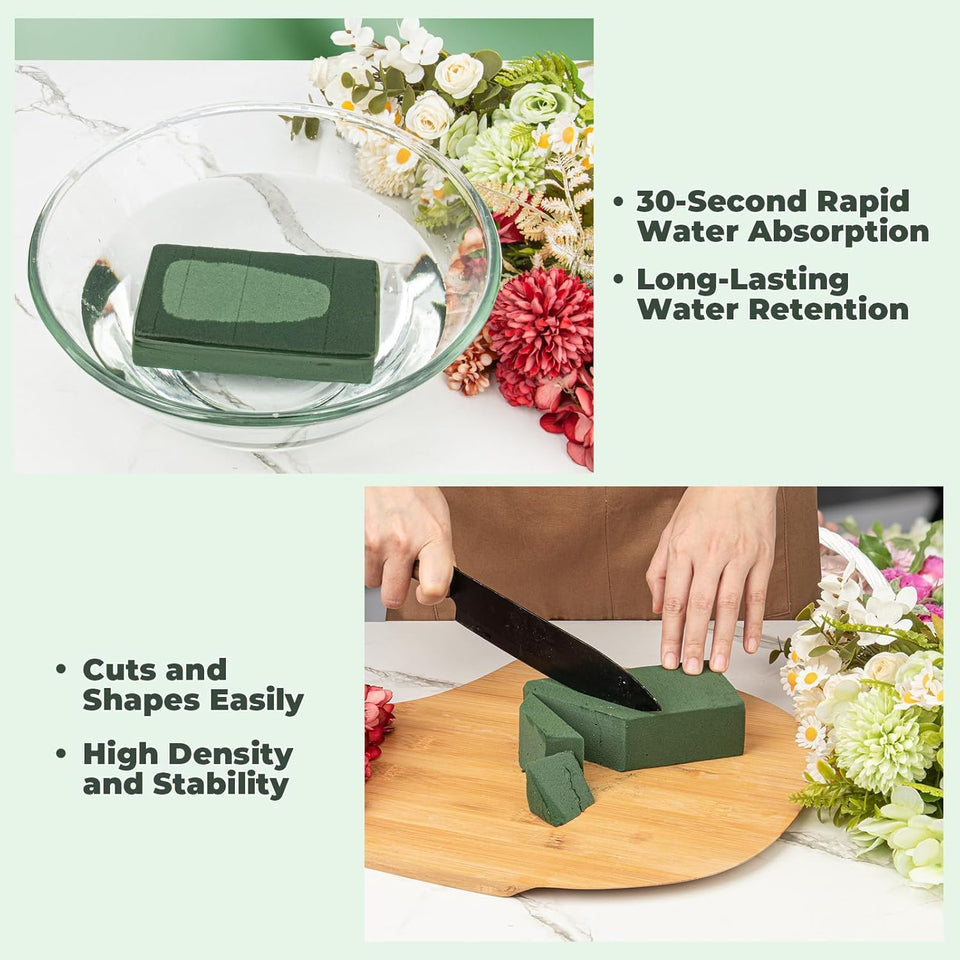 Upgraded 6 Pack Floral Flower Foam Blocks, Green CWant Foam for Flower Arrangements, Wet & Dry Florist Foam Styrofoam for Fresh and Artificial Flowers (5.5"L X 3.1"W X 1.6"H)