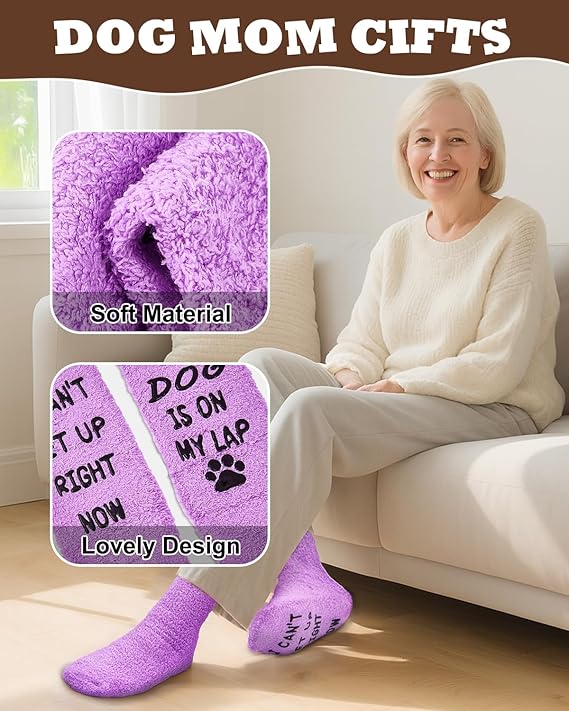 Mothers Day Gifts for Mom Wife Grandma Daughter, Gifts for New Mom Sister, Anniversary, Christmas Gift for Women Mom Dog Lovers, Valentines Day for Her Women, Funny Fuzzy Slipper Socks.