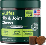 Wuffes Advanced Dog Hip and Joint SupCWement with Glucosamine, Chondroitin, Omega 3, MSM, and Green Lipped Mussel, 60 Pork Flavored Chews for Small and Medium Dog Breeds