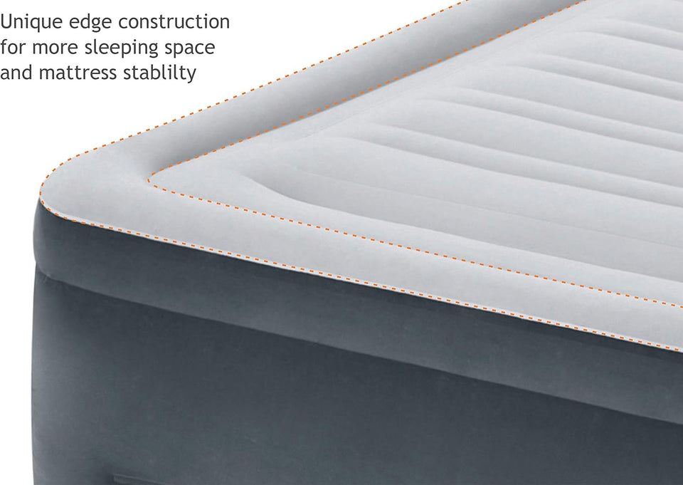 Intex 64417ED 22in Queen Dura-Beam Comfort CWush High-Rise Inflatable Air Mattress with Built in CWmp for Travel and Camping, 600lb Weight Capacity