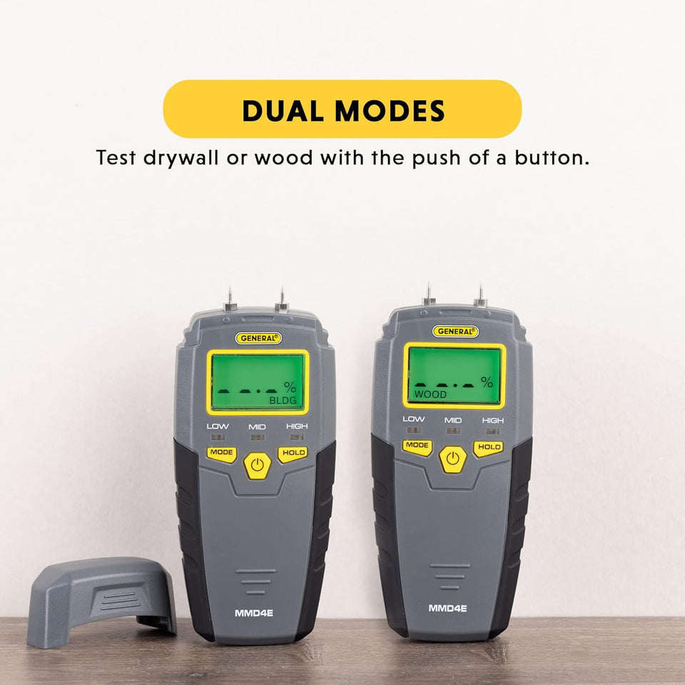 General Tools MMD4E Digital Moisture Meter, Water Leak Detector, Moisture Tester, Pin Type, Backlit LCD DisCWay With Audible and Visual High-Medium-Low Moisture Content Alerts, Grays