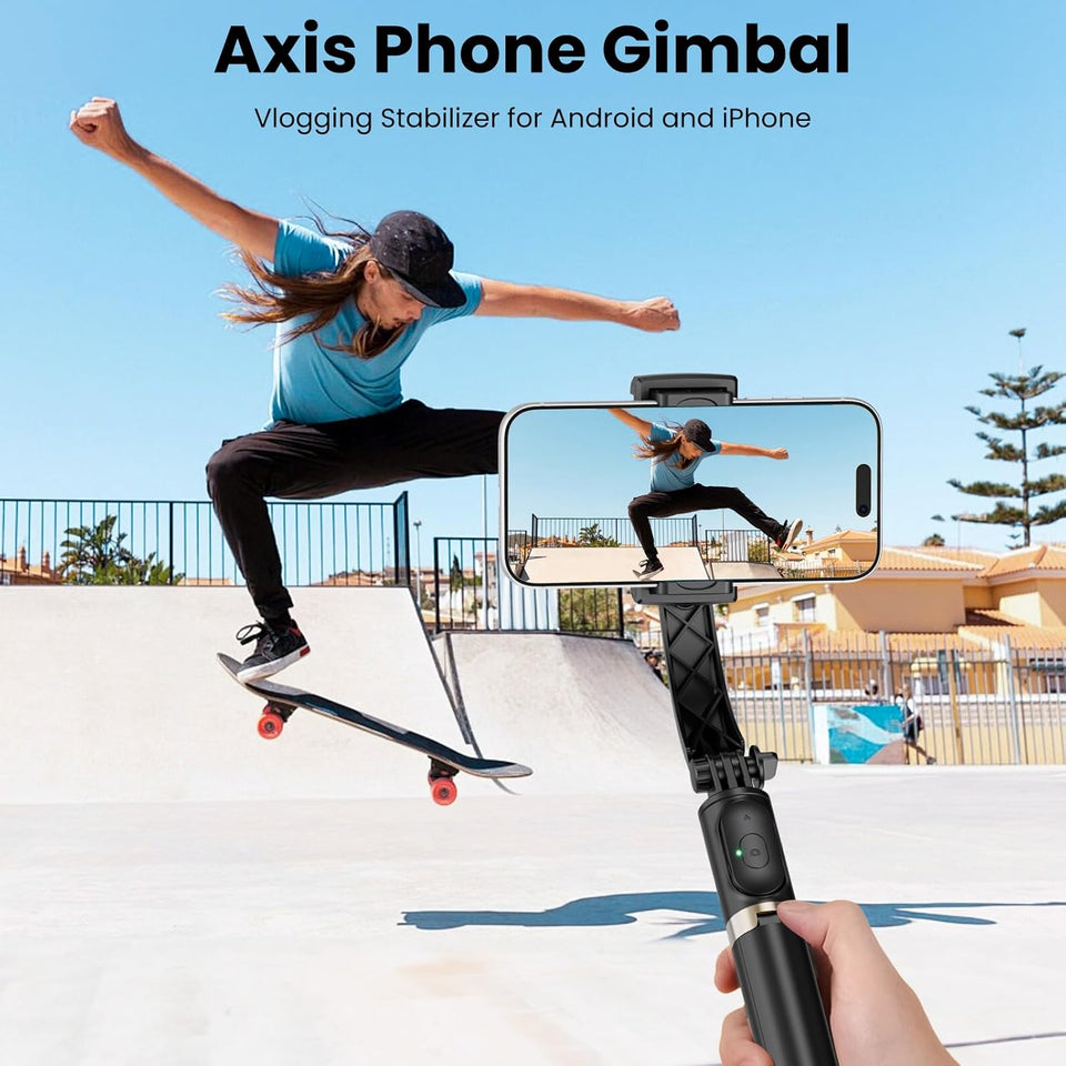 Smartphone Gimbal Stabilizer, 1-Axis Auto Balance & 360° Rotation, Extendable Aluminum Selfie Stick Tripod with Remote Control for iPhone & Android,Travel, Vlogging, TikTok, YouTube