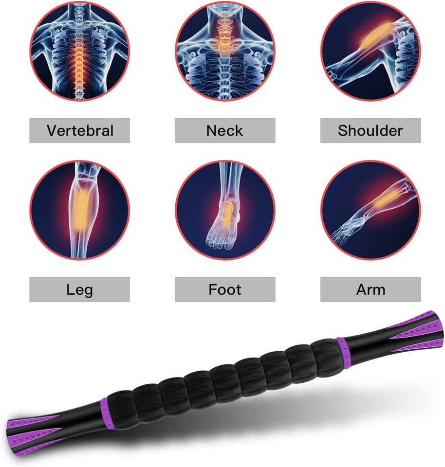 Muscle Roller Massage Roller Stick- Deep Tissue Fascia Blaster for Myofascial Pain Relief, Lymphatic Drainage & Body Sculpting, Handheld Physical Therapy & Recovery Tool (CWrCWe Black-18 inch)