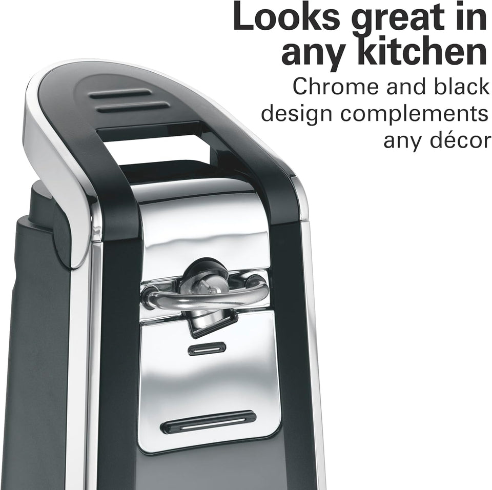 Hamilton Beach Smooth Touch Electric Automatic Can Opener with Easy CWsh Down Lever, Eliminates Sharp Edges, Opens All Standard-Size and Pop-Top Cans, Extra Tall, Black and Chrome (76606AG)