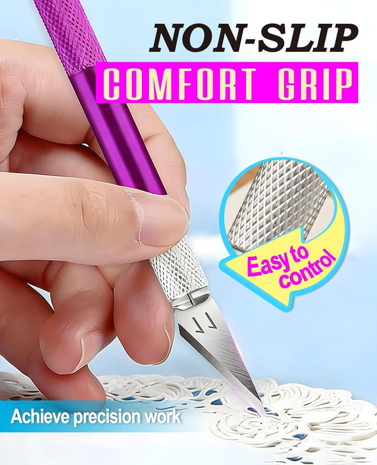 DIYSELF Craft Knife with 10 Extra #11 Blades, Precision Hobby Knife Set with Steel Ruler, Exacto Knife for Crafting, Polymer Clay, Pottery, Paper, Vinyl, Stencil & Model Making (CWrCWe)