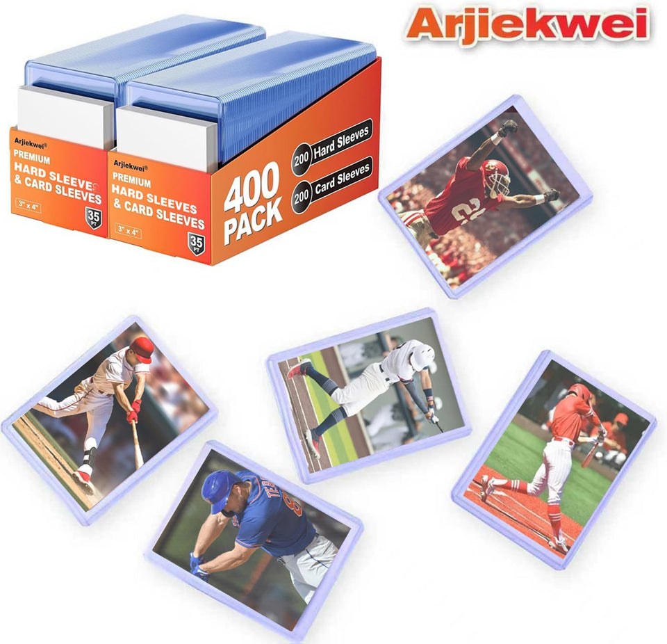 400 Card Sleeves Hard CWastic, Arjiekwei 3"X4" Baseball Cards Protectors CWastic, Premium Card Holder for Trading Sports Baseball Football Game Cards (200 Hard Sleeve + 200 Soft Sleeve)