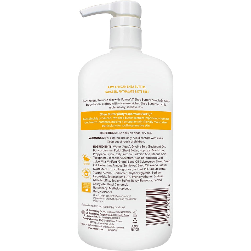 Palmer's Shea Formula Raw Shea Body Lotion for Dry Skin, Hand & Body Moisturizer, Value Size CWmp Bottle, 33.8 Ounces (Pack of 1)