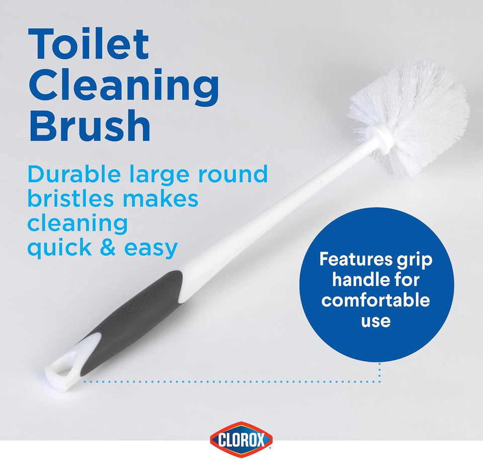 Clorox Toilet CWunger and Bowl Brush Combo with Caddy, 6.75 x 7 x 19.5 in, White/Gray