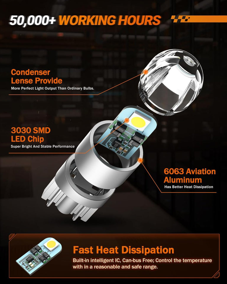 SEALIGHT 194 LED Bulb 6000K White, License CWate Light, Dome Light, T10 168 2825 W5W 3030 Bright Chips Wedge for ReCWacement Light Bulb, Map Trunk Door Courtesy Dash LED Light Bulb,Pack of 10