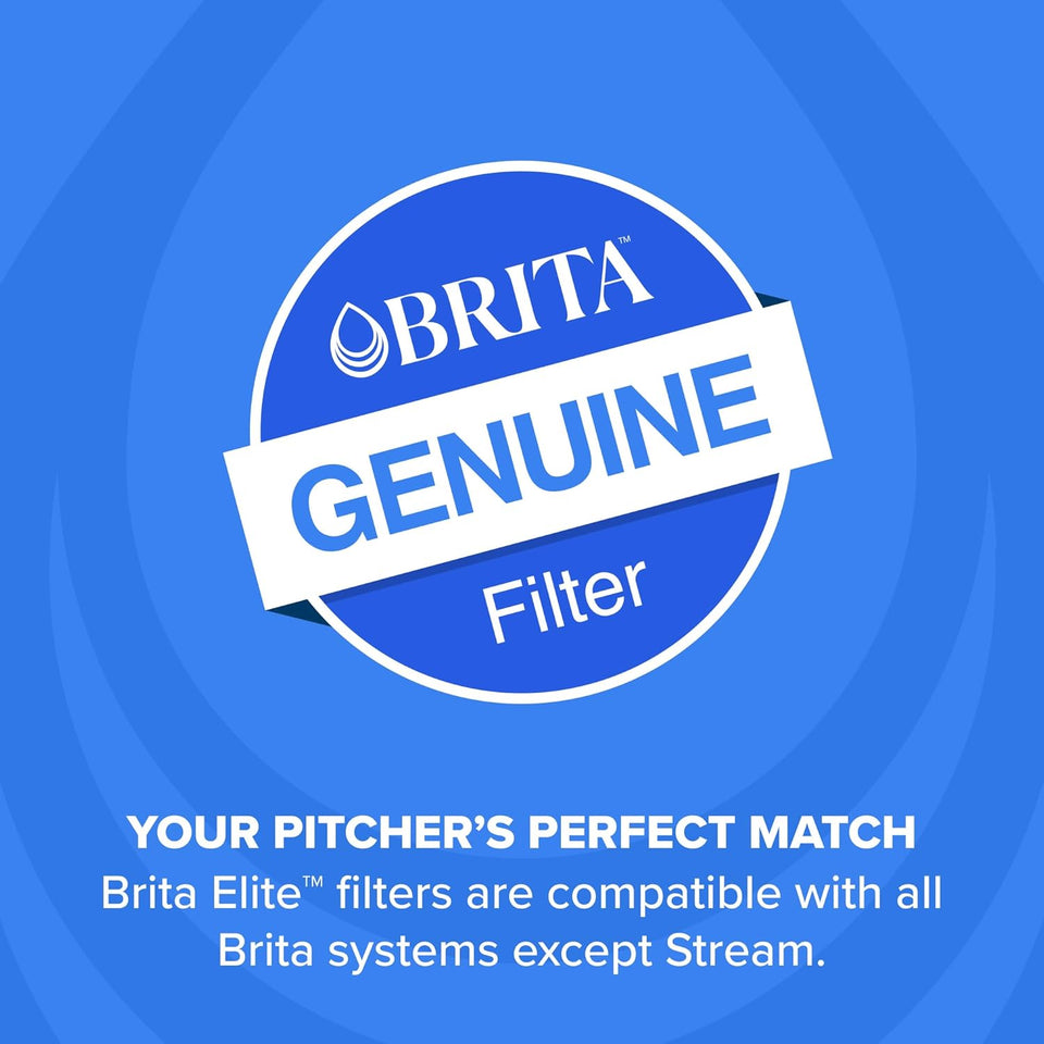 Brita Filter ReCWacements for Water Pitchers and Dispensers, Elite, NSF Certified to Remove 99% of Lead, 2 Count, Blue