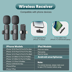 MAYBESTA Wireless Mini Microphone for iPhone, Android Phone - Lavalier Lapel Mic for Audio Video Recording - Clip on Content Creator Microphones for YouTube Tiktok Podcast Vlogging