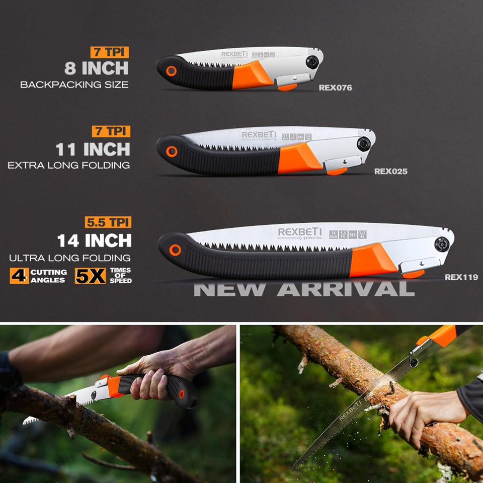 REXBETI Folding Saw, Heavy Duty 11 Inch Extra Long Blade Hand Saws for Wood Camping, Dry Wood Pruning Saws With Hard Teeth, Quality SK-5 Steel, Gifts for men